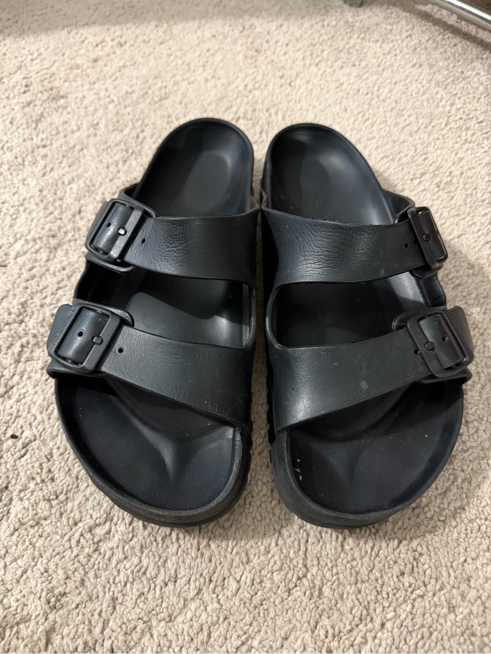 Men's Black Double-Buckle Birkenstock Slide Sandals